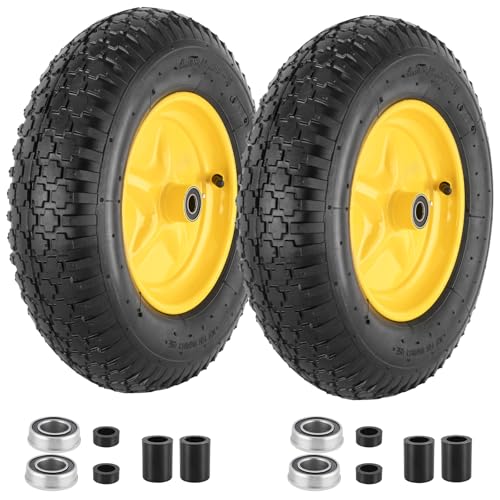 4.80/4.00-8 Tire and Wheel, 16” Pneumatic Wheelbarrow Tires with 5/8"&3/4" Bearings, 4.80/4.00 x 8 Tire for Wheelbarrows/Hand Truck/Garden Trailer/Trolley/Wagons/Garden Carts/Dolly(2 Pack)