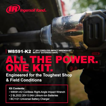 Ingersoll Rand W8591-K2 1" Cordless Impact Wrench and IQV20 Battery Kit - size: 1", style: 6" Ext. Anvil-Tool Only