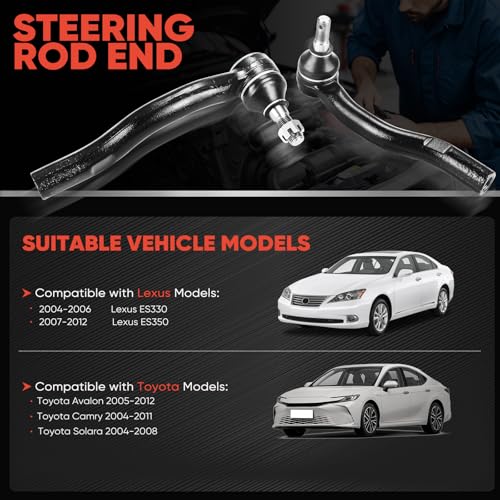 2PCS Front Outer Tie Rod Ends ES80602 ES80603 LH & RH, Tie Rod End Kit Fit for Lexus ES330 ES350 Toyota Avalon Camry Solara 2004-2012 - size: ES80602 ES80603