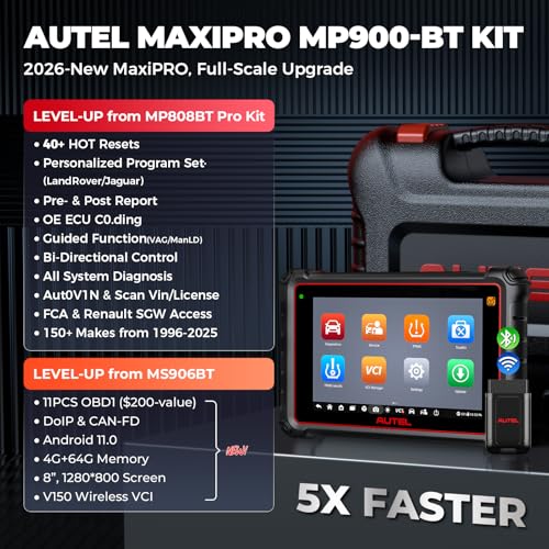 Autel MaxiPRO MP900-BT KIT Scanner: 2026 Same as MS906 Pro MS906 MAX MK908 w/OE C0ding, 3000+ Test, 40+ Service, 150+ Makes, Up of MP900-BT MP900BT w/ 200 Bucks 11 PCS OBD Cables, CAN FD & FCA SGW