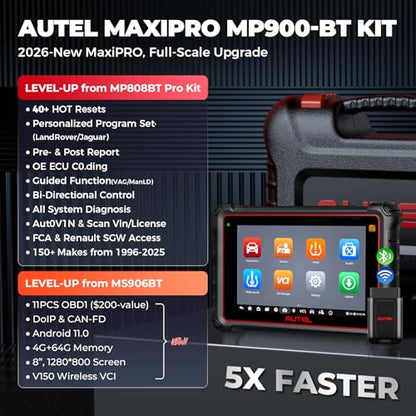 Autel MaxiPRO MP900-BT KIT Scanner: 2026 Same as MS906 Pro MS906 MAX MK908 w/OE C0ding, 3000+ Test, 40+ Service, 150+ Makes, Up of MP900-BT MP900BT w/ 200 Bucks 11 PCS OBD Cables, CAN FD & FCA SGW