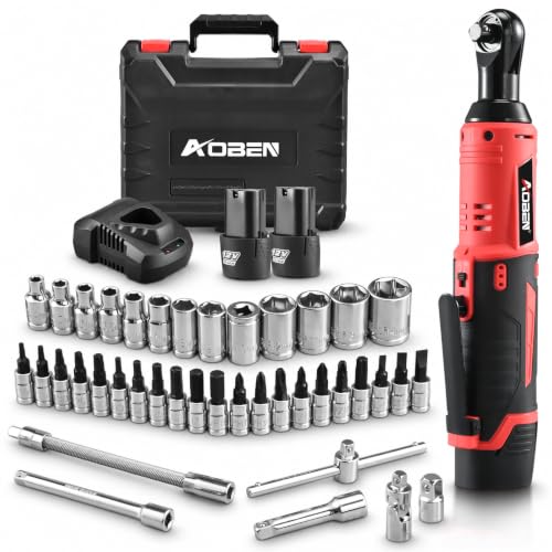 AOBEN 1/4" Cordless Electric Ratchet Wrench Kit for Auto Repair and DIY - color: Wine Red