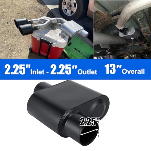 Universal Mufflers,Performance Automotive Exhaust Muffler，Single Chamber 2.25 inch inlet (ID) 2.25 inch outlet (ID) Black FH72441 - color: Black, size: 2.25"