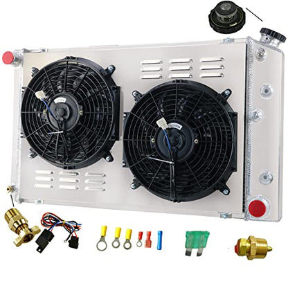 3 Row Aluminum Radiator Shroud Fan Relay for 1971-1990 Chevy Chevelle Impala Caprice Malibu C10 C20 C30 K10 K20 K30 Suburban Pickup GMC Jimmy Buick Lesabre
