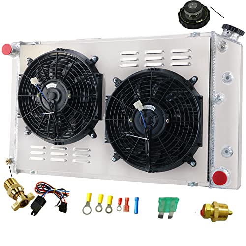 3 Row Aluminum Radiator Shroud Fan Relay for 1971-1990 Chevy Chevelle Impala Caprice Malibu C10 C20 C30 K10 K20 K30 Suburban Pickup GMC Jimmy Buick Lesabre
