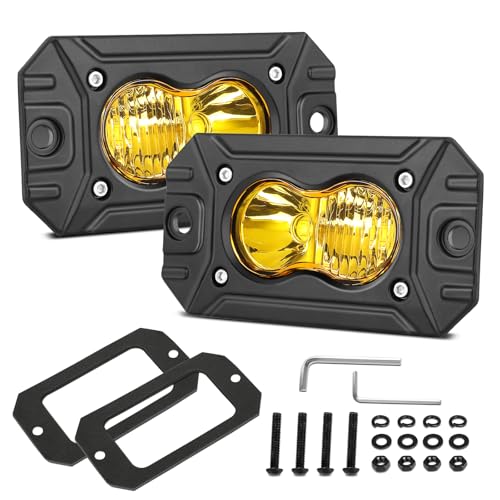Flush Mount Pod Lights Yellow LED Driving Fog Light Offroad - color: Yellow Flush