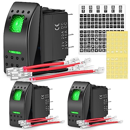 Nilight 3 Pack Rocker Switches 5 PIN with Night Glow DIY Stickers - color: Green 3 PCS