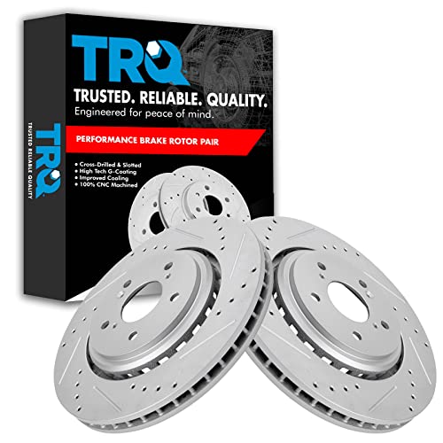 TRQ Performance Front Brake Rotor Set G Coated Drilled and Slotted Vented - style: BRA19856
