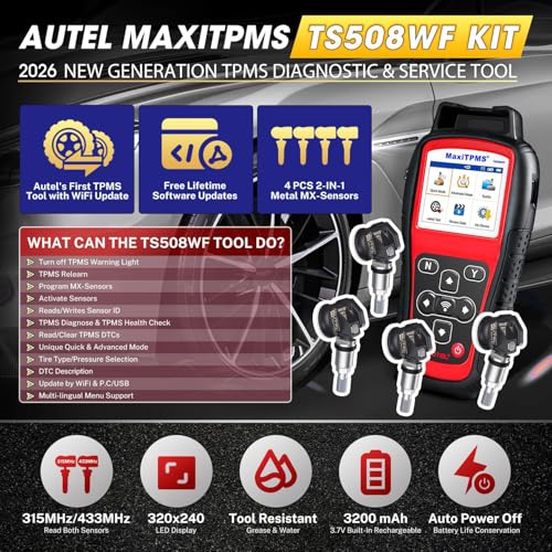 Autel MaxiTPMS TS508WF TPMS Programming Tool, w/ 4PCS ($120) MX Sensors
