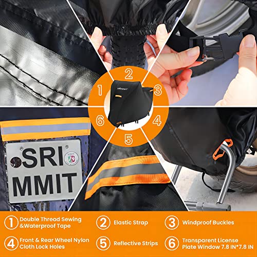 Heavy Duty Motorcycle Cover 420D,Sun,Waterproof Outdoor Protection,with License Plate Window, 4 Reflective Strips,Universal Motorcycle Cover for Harley Davidson,Lock-Holes (XXXL -100" x 37" x 50") - size: XXXL (100" x 37" x 50")