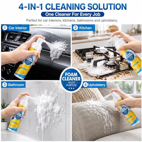 【2Pack】Foam Cleaner,4-in-1 Multi-Enzyme FoamCleaner,New Foam No-Rinse Cleaner,Multifunctional Foam-Cleaner Deep Cleaning Spray for Car Interior Leather Car Seat Cleaner,Kitchen Grease,Sofa Upholstery - color: 2 Pack: Foam Cleaner