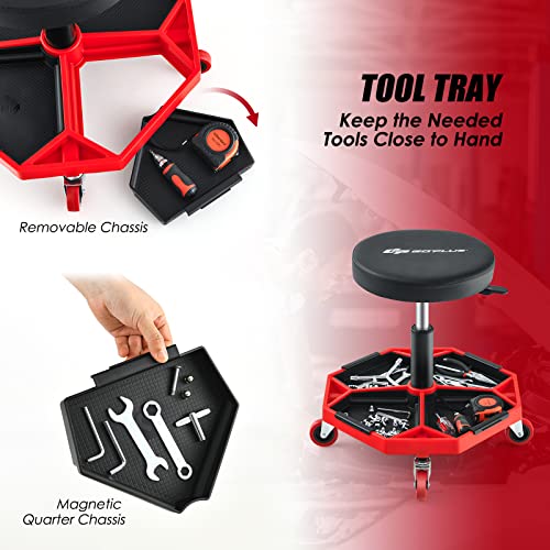 Goplus Mechanic Stool with Wheels, Magnetic Tool Tray, 330LBS Capacity - color: Red, size: Tool Tray