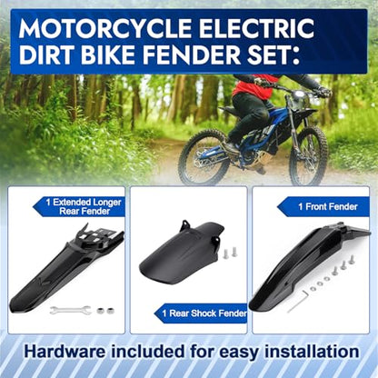 Front Rear Fender Set for Surron, Extended Rear Fender, Rear Shock Fender, 3PCS Mud Guards Mudguard Fender Compatible with Sur Ron Light Bee X S Segway X160 X260 Motorcycle Electric Dirt Bike Black - style: Front Rear Fender kit