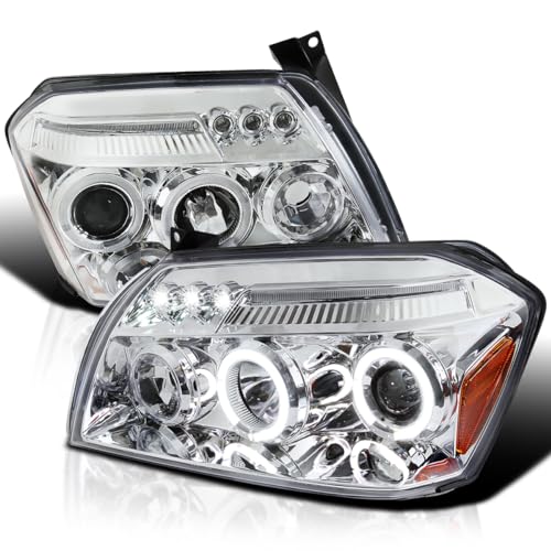 SPEC-D TUNING Chrome LED Dual Halo Projector Headlights - color: Chrome Housing Clear Lens