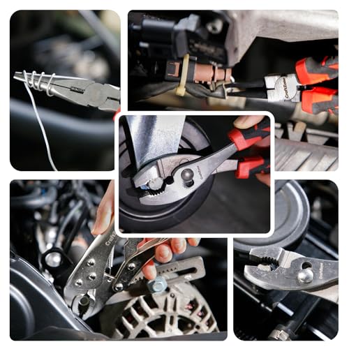 24 PC Pliers Tool Set with Storage Rack, Snap Ring, Needle Nose,Long Reach,Lineman's,Groove Joint and Diagonal Cutting Pliers,Cable Cutter,Wire Stripper for Plyers Home Use, Holiday,Fathers' Day Gift