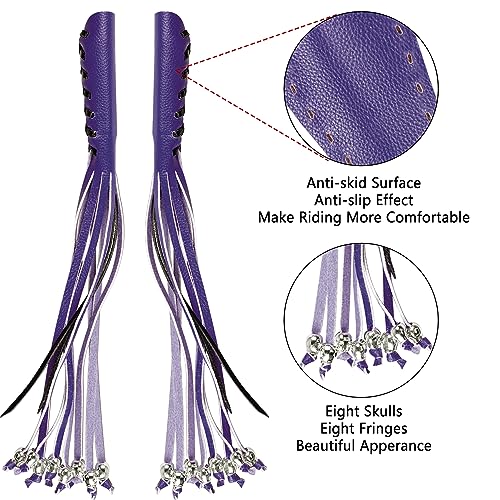 2PCS Faux Leather Motorcycle Lever Covers with Fringes, Motorcycle Brake Clutch Lever Covers Grip Tassels Motorcycle Handlebar Handle Grip Covers, Fringed Leather Lever Covers Wraps with Skulls - color: Purple & Black Laces*1 & Purple Laces*1