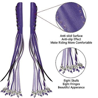 2PCS Faux Leather Motorcycle Lever Covers with Fringes, Motorcycle Brake Clutch Lever Covers Grip Tassels Motorcycle Handlebar Handle Grip Covers, Fringed Leather Lever Covers Wraps with Skulls - color: Purple & Black Laces*1 & Purple Laces*1