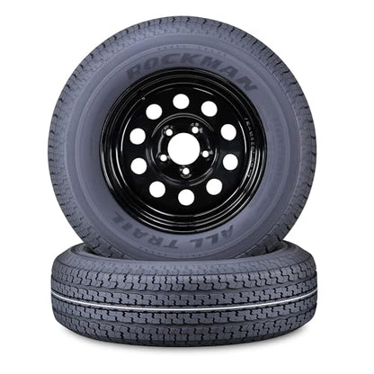 ROCKMAN Trailer Tire Wheel ST205/75R15 10-Ply E 111M 5X4.5 Black Mod Rim,S2 - size: ST205/75R15 10PR /5x4.5