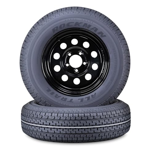 ROCKMAN Trailer Tire Wheel ST205/75R15 10-Ply E 111M 5X4.5 Black Mod Rim,S2 - size: ST205/75R15 10PR /5x4.5