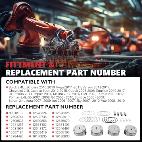 12578324 89018112 Engine Pistons Rings Kit Compatible with 2.4L Buick Chevy Equinox Chevrolet GMC Saturn Replace 12578326, 12593744, 12593745, 12603910, 12608531, 12609858 Piston Rings Set