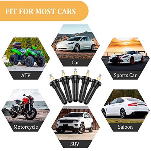 5 PCS TPMS 20008 Tire Valve Stem Set, Rubber Snap-in Tubeless Tire Valve Stems Fit for 0.453 inch Rim Holes on Vehicle Tires