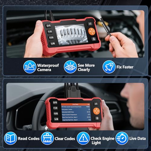2-in-1 OBD2 Scanner & Endoscope Camera with Light, Universal Car Engine Fault Code Reader, Flexible Snake Borescope Inspection Camera, Multifunctional Automotive Mechanic Tool for Car Accessories