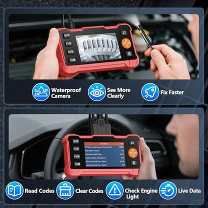 2-in-1 OBD2 Scanner & Endoscope Camera with Light, Universal Car Engine Fault Code Reader, Flexible Snake Borescope Inspection Camera, Multifunctional Automotive Mechanic Tool for Car Accessories