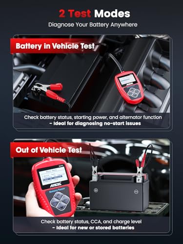 ANCEL BA101 Car Battery Tester, 12V Digital Automotive Alternator Meter Diagnostic Tool,100-2000 CCA Load Capacity, Charging & Cranking Analyzer for Truck, Boat, RV, Marine Vehicle, and More