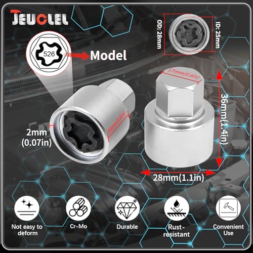 526 Wheel Locking Nut Key for VW, Socket Adapter (OD 28mm-ID 25mm) - size: Socket 526