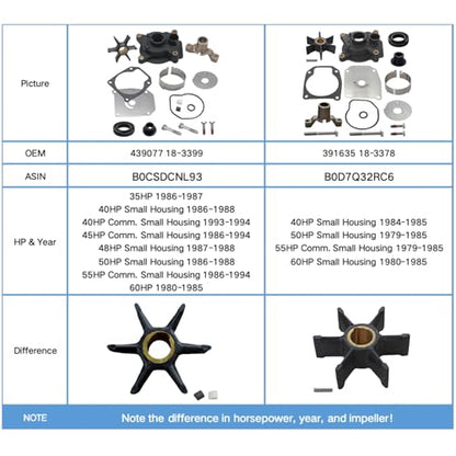439077 Water Pump Kit for Johnson Evinrude 35-60 HP Boat Motor - size: 35-60 HP