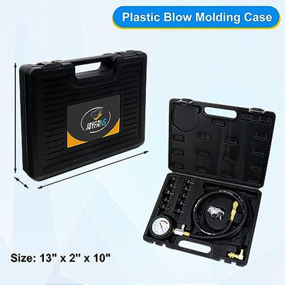 JoyFans Oil Pressure Tester Tool, 0-140PSI Oil Pressure Gauge Kit for Fuel System Mechanical Sensor Engine Cylinder Compression Test with Hose Adapters for Cars ATVs Trucks Use Black Case - color: Black Suitcase
