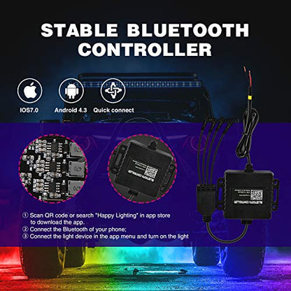 Nilight RGB LED Rock Lights Kit 8PCS Bluetooth App Control Multicolor - color: RGB 3LED w/Magnetic base, size: 8 Pods