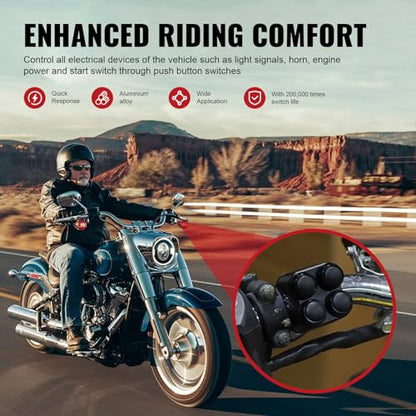 SIKUAI 1" 4 Buttons Black Handlebar Switch Control for Harley Cruiser