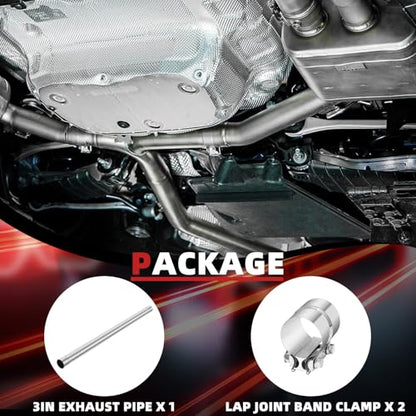 LCGP 3 Inch Straight Exhaust Pipe, 3" Stainless Steel Straight Muffler Replacement Pipe, 48" Length Mandrel Exhaust Tube with Two Lap Joint Band Clamps(New Version) - size: 3 Inch, style: 48 Inch Long