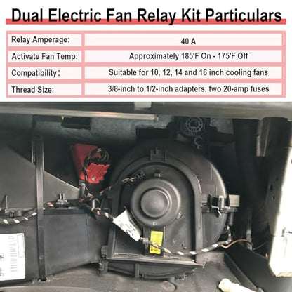 2 PCS Electric Fan Relay Kit, Dual Electric Fan Relay Kit, 185 On 175 Off