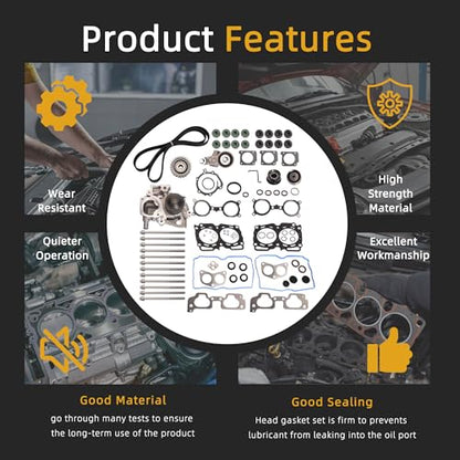 Head Gasket Set with Timing Belt Kit 2.5L, for Subaru Forester/Impreza/Legacy/Outback 2006-2011#OE TCKWP304A WP304K1C TKF006 TKF-006 AWK1309 HS26415PT-1(86pcs) - style: for Forester 2.5L 2004-2010