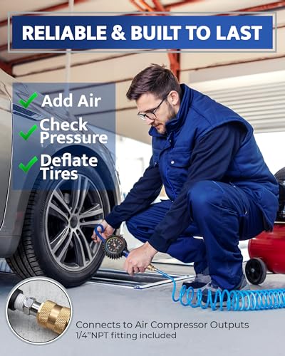 Tire Inflator with Pressure Gauge — Air Chuck with Gauge for Air Compressor - size: Extended (Gauge/Case/Accs.)