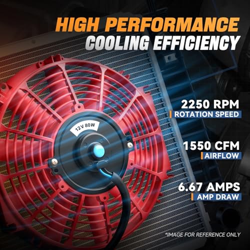 Auto Dynasty 12" Universal 12V Electric Radiator Cooling Fan Kit, Red - color: Red, size: 12 Inch Diameter