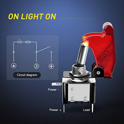 Nilight 3 Gang Toggle Switch 12V Rocker Switch Panel with LED Light and Flip Cover Heavy-Duty ON/Off Switch Plate 3 Pin SPST，2 Years Warranty - color: Red 3 Gang