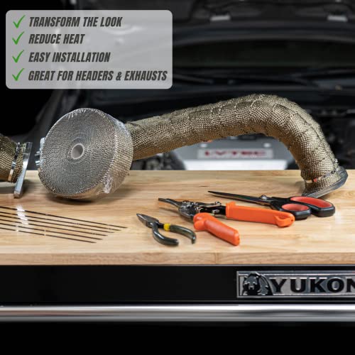 SunplusTrade 2" x 50' Titanium Exhaust Wrap for Motorcycle Car Headers with Stainless Steel Zip Ties