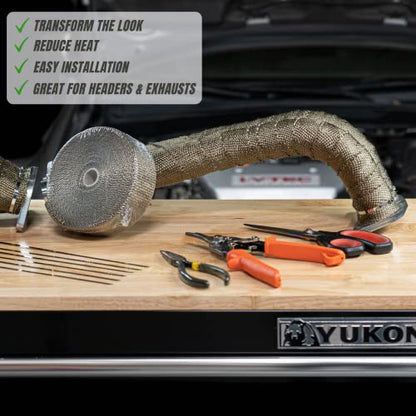 SunplusTrade 2" x 50' Titanium Exhaust Wrap for Motorcycle Car Headers with Stainless Steel Zip Ties