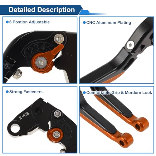Short/Long Brake Clutch Levers for Kawasaki Ninja ZX6R 636 00-04 - color: Black Handle Orange End