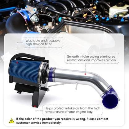 PTNHZ 4" Cold Air Intake Filter w/Heat Shield Kit Compatible For 99-07 Cadillac Escalade Chevy Silverado Tahoe GMC Yukon Sierra 1500 2500 3500 V8 4.8L/5.3L/6.0L (Blue) - style: Blue