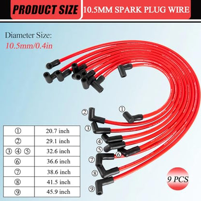 HOOTO High Performance 10.5mm Spark Plug Wires Set Fit for HEI BBC SBC 350 454 383 Electronic