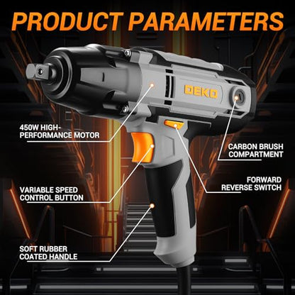 Electric Impact Wrench:DEKOPRO 4A Corded Impact Wrenches, 3600 RPM Electric Impact Driver Gun with 4 Sockets for Automotive & Equipment Maintenance