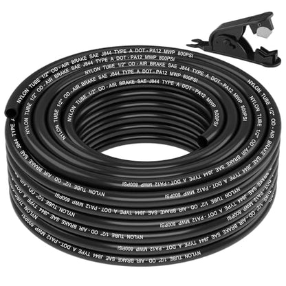 1/2" DOT Air Line, 50FT SAE J844 PA12 Nylon Air Tubing with Cutter - size: 1/2" OD 50FT