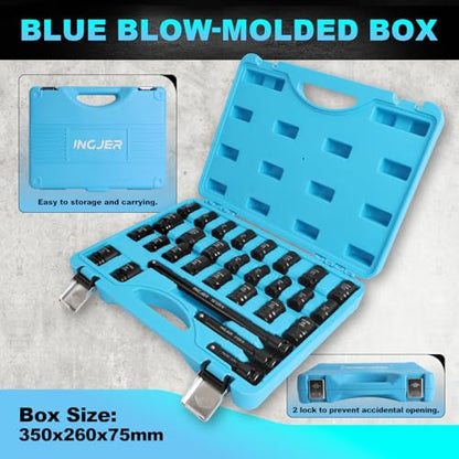 1/2 29PC Socket Set Shallow, CR-MO,SAE/Metric 3/8"-1",10-24mm - size: 1/2inch 29PCS SHALLOW