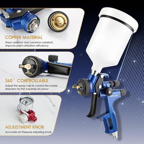 HVLP Air Spray Gun Kit 1.3mm, Professional Automotive Paint Sprayer - color: Blue, size: 1.3mm