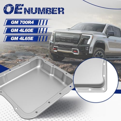 Transmission Oil Pan with Drain Plug, Fit for Chevy GM 700R4, 4L60E, 4L65E Transmissions, OE GM 700R4, GM 4L60E, GM 4L65E - size: GM 700R4
