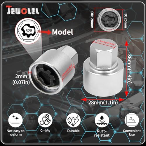 528 Wheel Locking Nut Key for VW, Socket Adapter (OD 28mm-ID 25mm) - size: Socket 528
